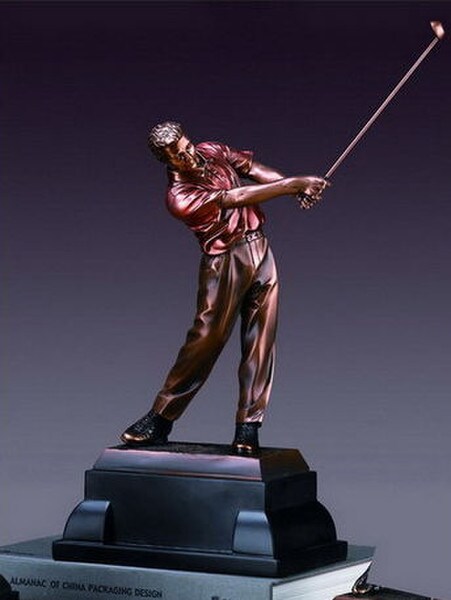 Golf Winner Sculpture First Place Award Statue bronze colored shirt